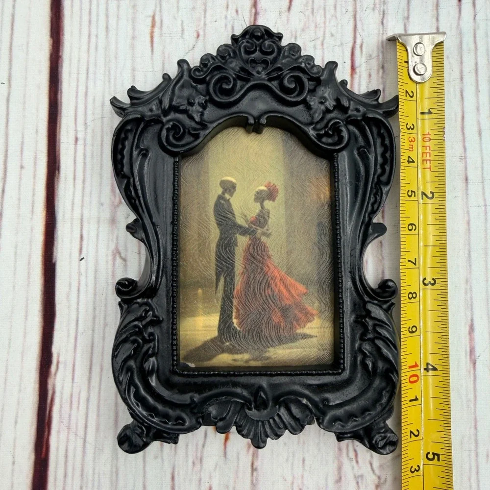Gothic Skeleton Couple Dancing Art Print in Ornate Black Resin Frame